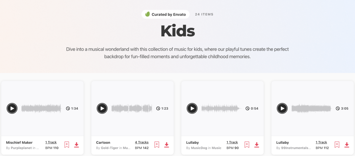 Collection of curated music tracks on the theme of "Kids".